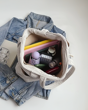 SOPHIE | RIBBED TOTE BAG WITH DRAWSTRING DETAIL