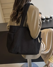 SOPHIE | RIBBED TOTE BAG WITH DRAWSTRING DETAIL