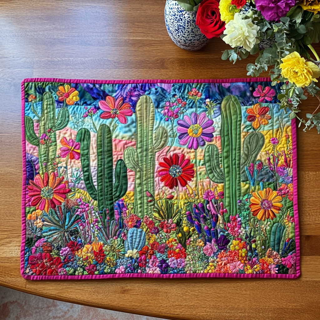 DESERTBLOOM | COLOURFUL CACTUS GARDEN QUILTED PLACEMAT