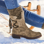 EMMA | KNIT CUFF LACE-UP MID-CALF BOOTS