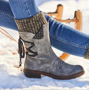 EMMA | KNIT CUFF LACE-UP MID-CALF BOOTS
