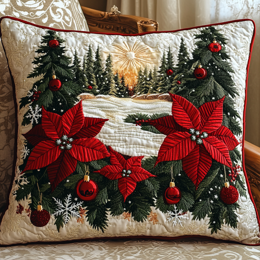 POINSETTIAHAVEN | CHRISTMAS FLORAL QUILTED CUSHION COVER