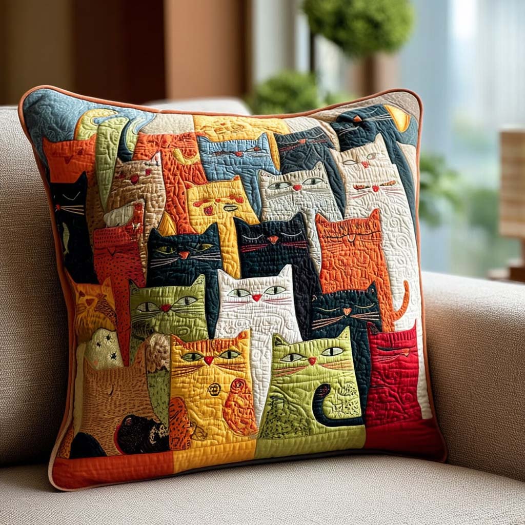 CATPATCH | COLOURFUL CAT PATCHWORK QUILTED CUSHION COVER