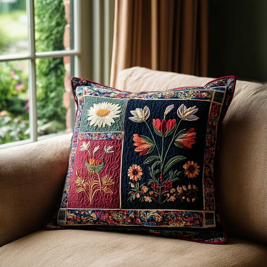 NIGHTBLOOM | VINTAGE FLORAL PATCHWORK QUILTED CUSHION COVER