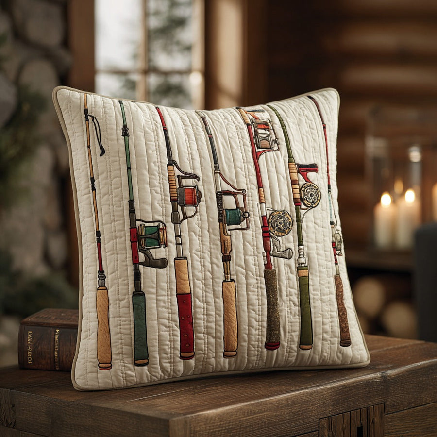 ANGLERHAVEN | VINTAGE FISHING RODS QUILTED CUSHION COVER