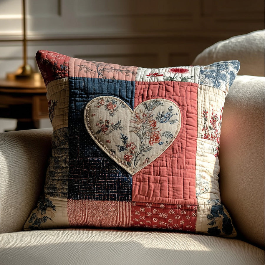 HEARTPATCH | VINTAGE PATCHWORK HEART QUILTED CUSHION COVER