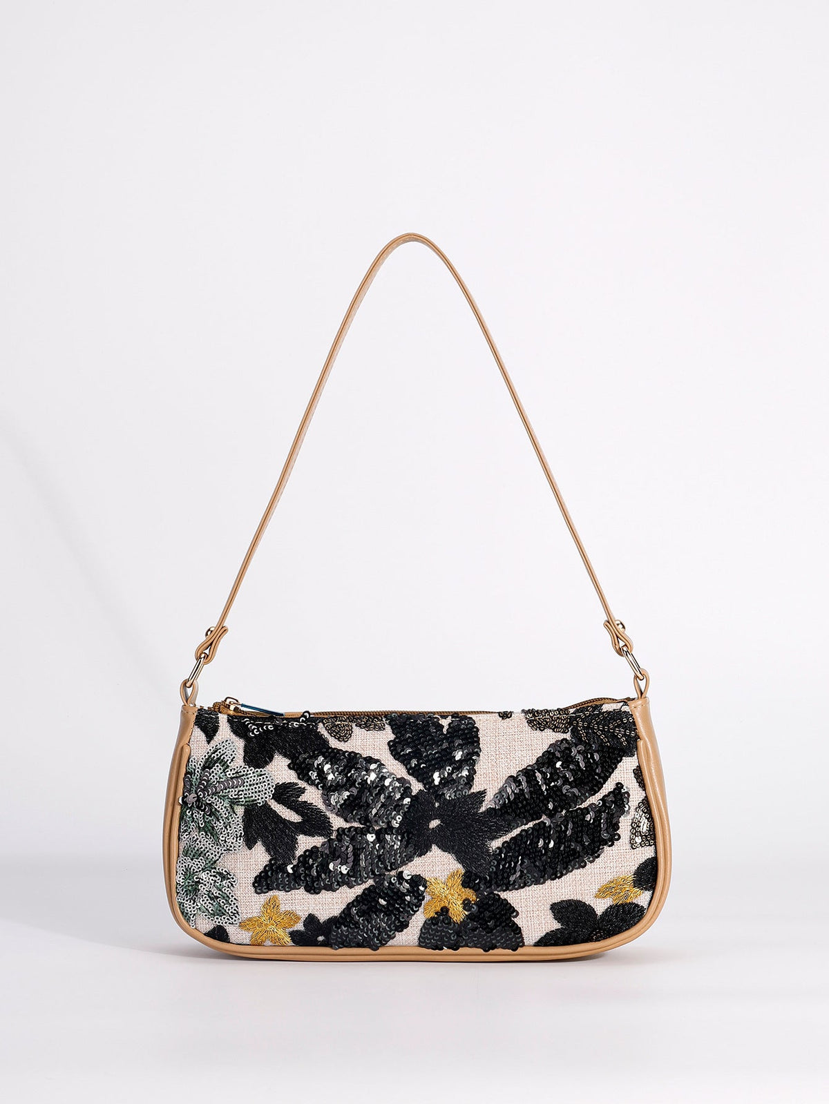 GENEVIEVE | BLACK FLORAL SEQUIN SHOULDER BAG