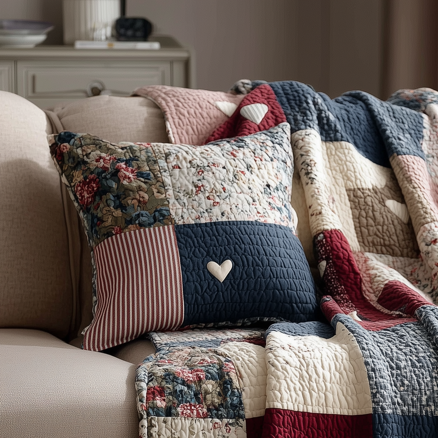 HEARTWEAVE | VINTAGE PATCHWORK QUILTED CUSHION COVER